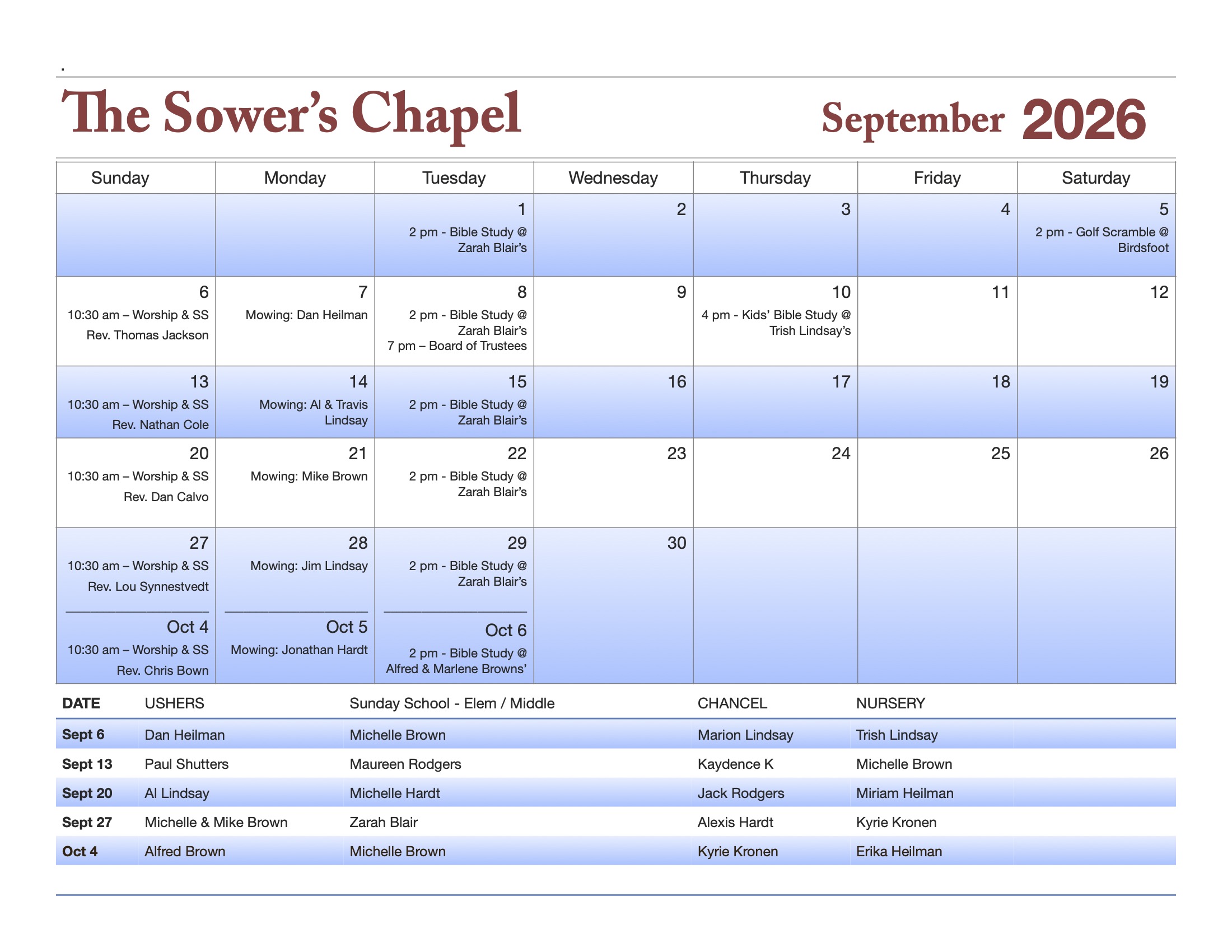 Calendar 2609